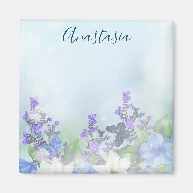 Aimant Fleurs bleues modernes (Devant)