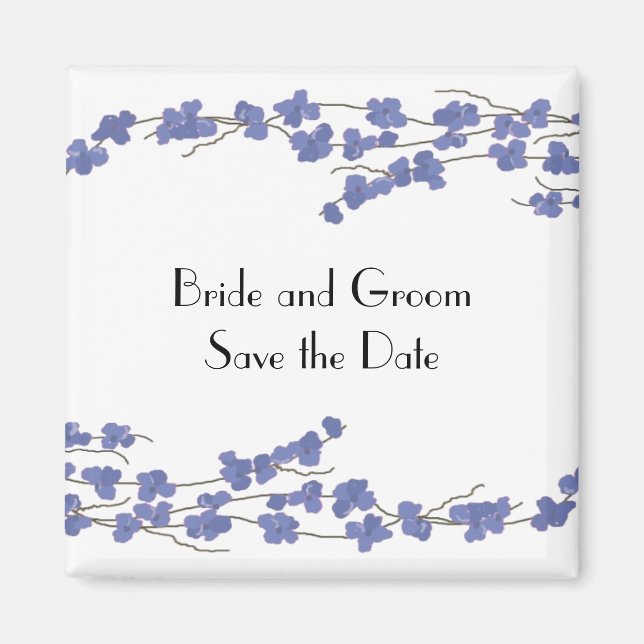 Aimant Fleurs Bleues Save the Date (Devant)