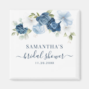 Aimant Fleurs Botaniques Dusty Blue Baby Shower de Mariag