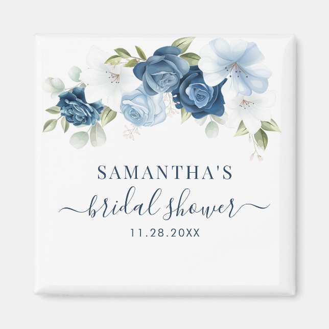 Aimant Fleurs Botaniques Dusty Blue Baby Shower de Mariag (Devant)
