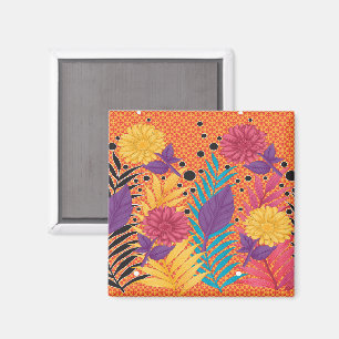 Aimant fleurs colorées et feuilles sur un arrière - plan