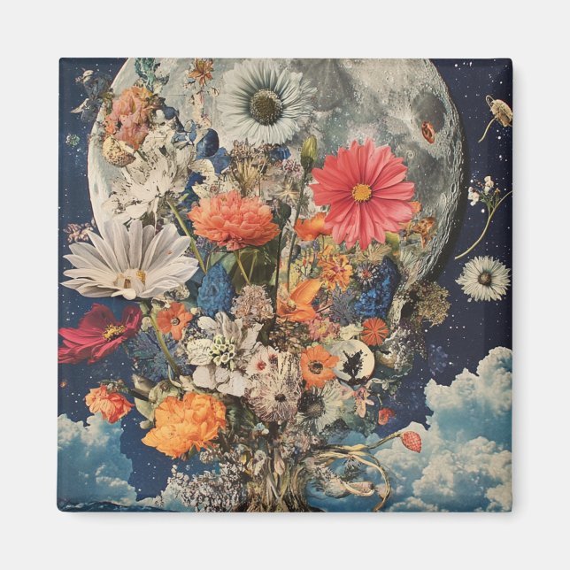 Aimant Fleurs colorées sous Pleine lune (Devant)
