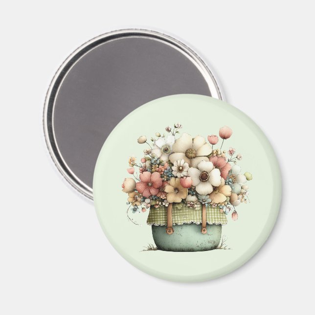 Aimant Fleurs dans un pot confortable shabby mignon (Recto/Verso)