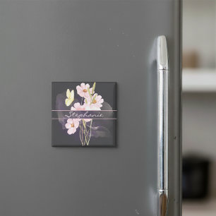 Aimant Fleurs D'Aquarelle Misty Avec Gris Papillon