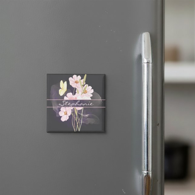 Aimant Fleurs D'Aquarelle Misty Avec Gris Papillon (Créateur téléchargé)