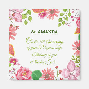 Aimant Fleurs d'aquarelle religieuses du 10e anniversaire