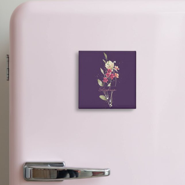 Aimant Fleurs d'aquarelle simples et élégantes Plum viole (Créateur téléchargé)