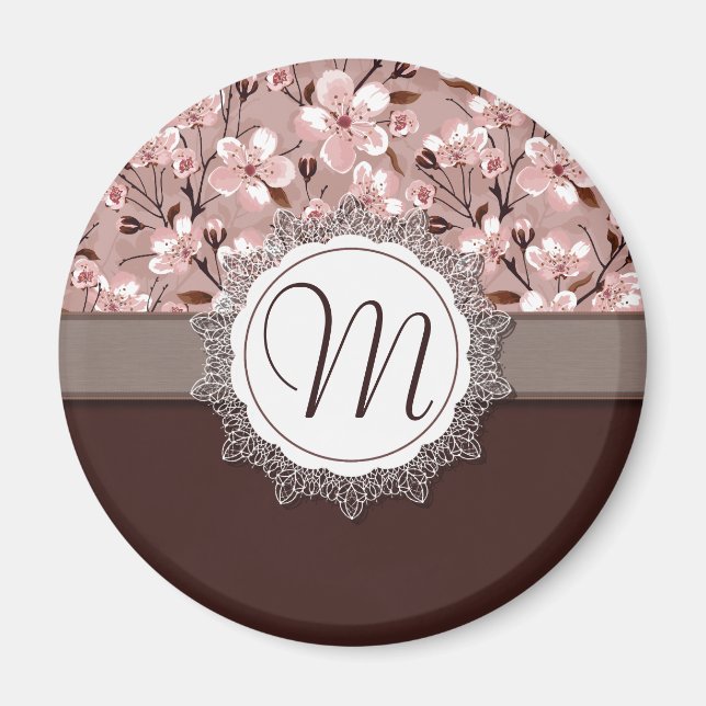 Aimant Fleurs de cerisier avec le monogramme de dentelle (Devant)