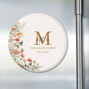 Aimant Fleurs de champignons de forêt Monogramme botaniqu