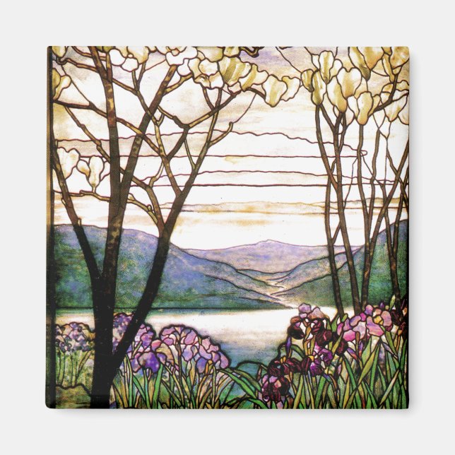 Aimant Fleurs de fer Tiffany en verre teinté (Devant)