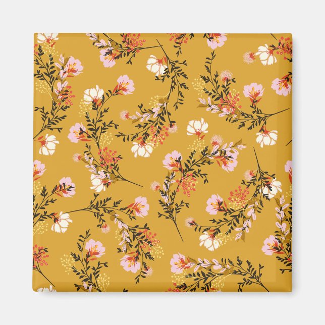 Aimant Fleurs de fond jaune (Devant)