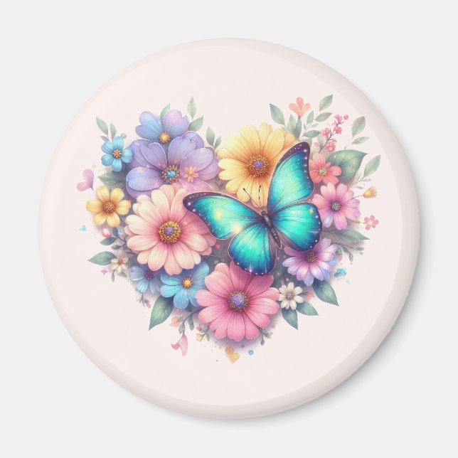 Aimant Fleurs de marguerite avec un beau papillon (Devant)