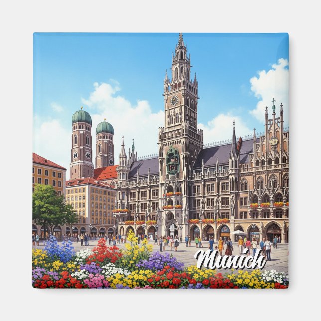 Aimant Fleurs de Marienplatz à Munich en Allemagne (Devant)