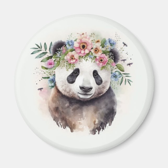 Aimant Fleurs de Panda Aquarelle             (Devant)