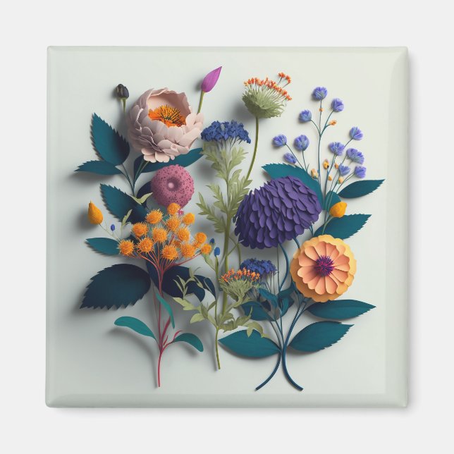 Aimant Fleurs de papier coupé coloré (Devant)