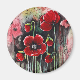 Aimant Fleurs De Pavot Dans Aquarelle
