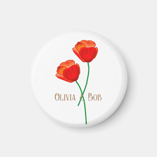 Aimant Fleurs de pavot rouge personnalisées (Devant)