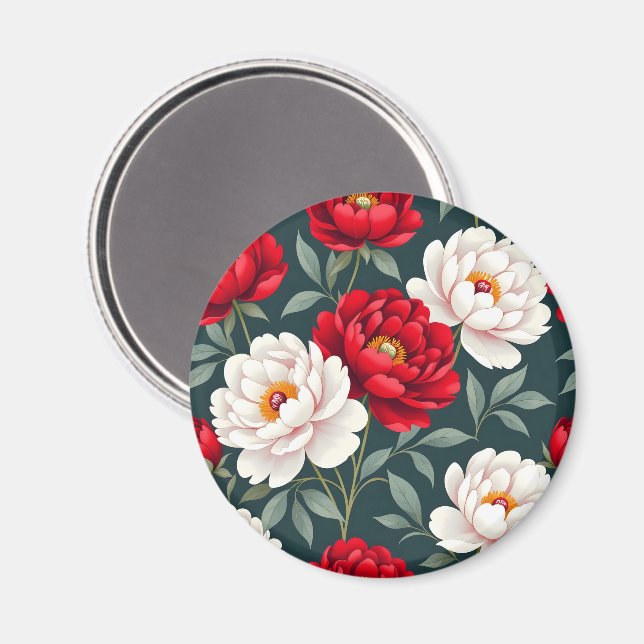 Aimant Fleurs de pivoine rouges et blanches  (Recto/Verso)