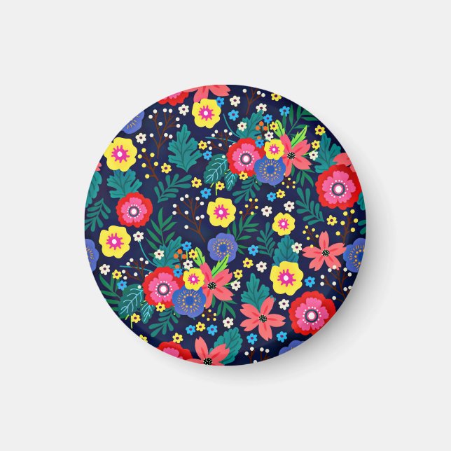 Aimant Fleurs Décoratives Feuilles Fond Noir (Devant)