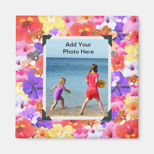 Aimant Fleurs d'Hibiscus en mosaïque, (Devant)