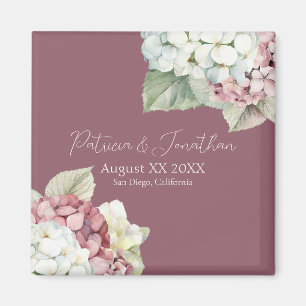 Aimant Fleurs d'hortensia à l'aquarelle rose et blanc sur