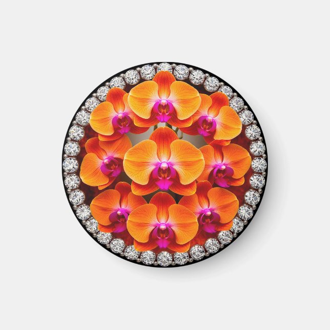 Aimant Fleurs d'orchidées enchâssées dans des cristaux (Devant)