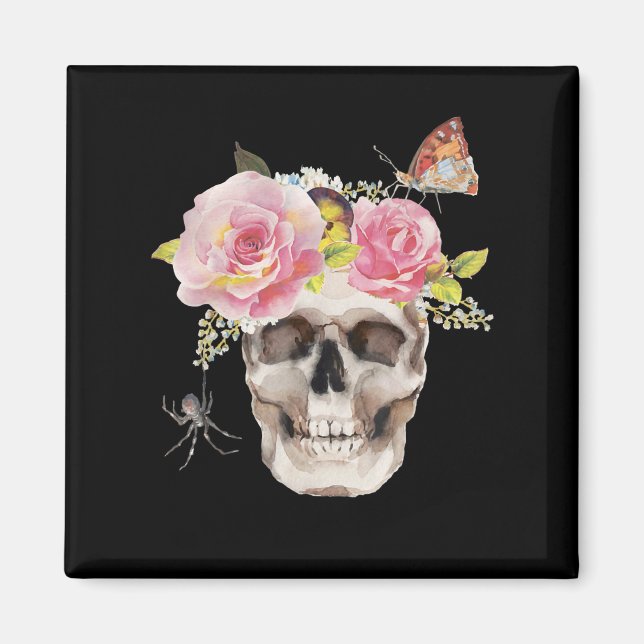 Aimant Fleurs du crâne Araignée papillon Halloween Cadeau (Devant)