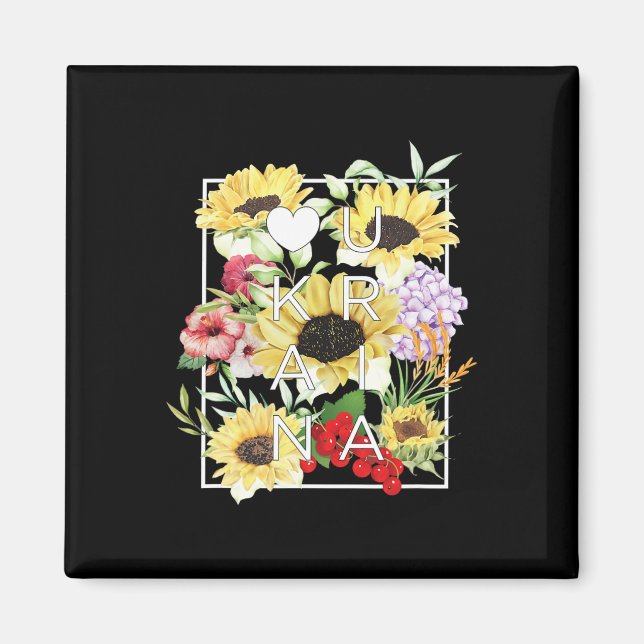 Aimant Fleurs d'Ukraine Word Art - Fierté ukrainienne (Devant)