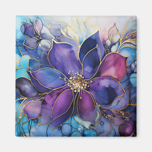 Aimant Fleurs Élégantes en Verre Teinté Violet et