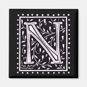 Aimant Fleurs et points Monogramme "N"