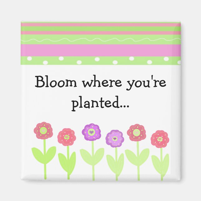 Aimant Fleurs et rayures avec citation (Devant)