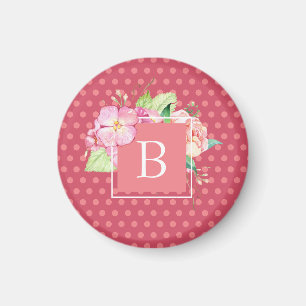 Aimant Fleurs Féminines Monogrammées Roses & Floral Corai