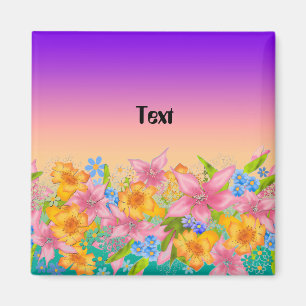 Aimant Fleurs florales printanières incolores rose jaune
