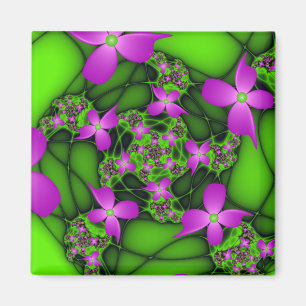 Aimant Fleurs fractales abstraites modernes rose vert néo