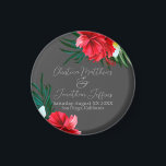 Aimant Fleurs hawaïennes tropicales sur Mariage gris élég<br><div class="desc">Cet aimant à saké personnalisé est décoré sur le thème d'une plage tropicale ou d'un mariage d'île. L'arrière - plan est un gris simple et élégant,  avec des fleurs hawaïennes colorées et tropicales. Des bouquets floraux avec feuilles de palmiers,  hibiscus et frangipaniers accentuent les frontières.</div>