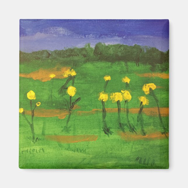 Aimant Fleurs jaunes dans l'aimant de peinture de champ (Devant)