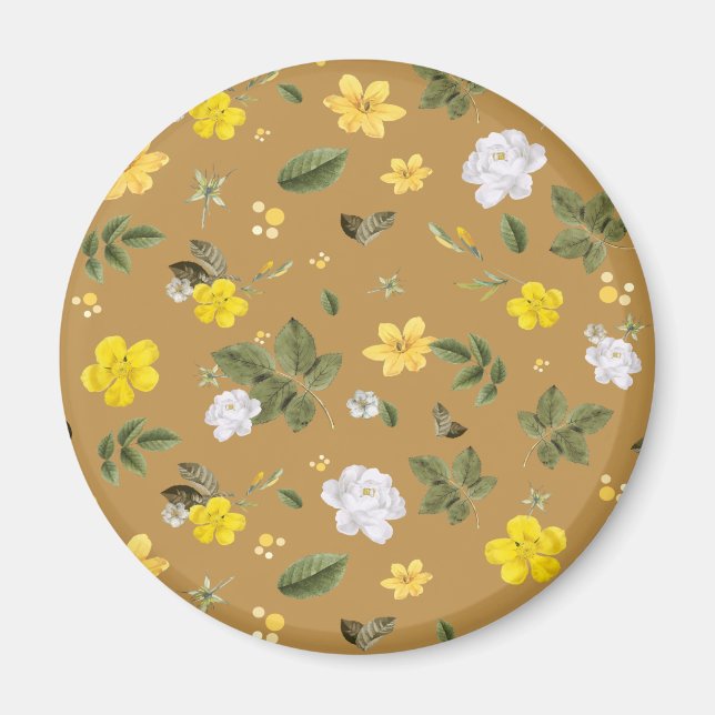 Aimant Fleurs jaunes et roses blanches 4 (Devant)