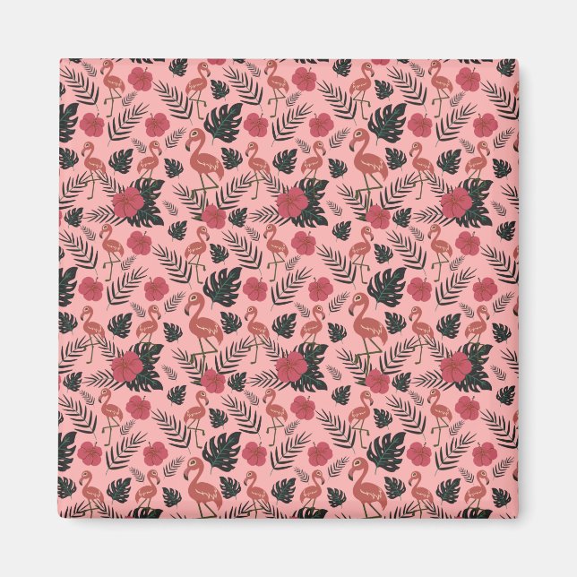Aimant Fleurs motifs et feuilles flamands roses (Devant)
