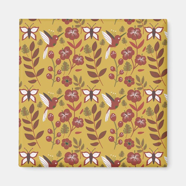 Aimant Fleurs motifs florales sans soudure, papillon, rou (Devant)