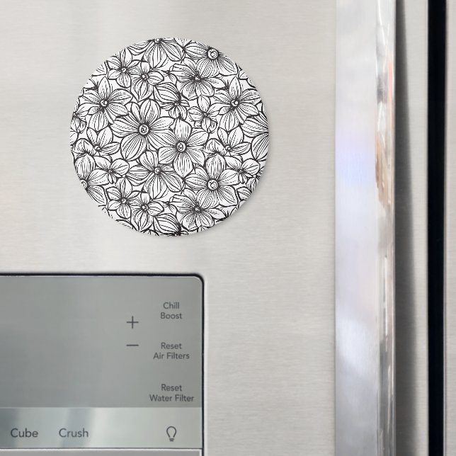 Aimant Fleurs Noir Blanc (In situ (réfrigérateur))
