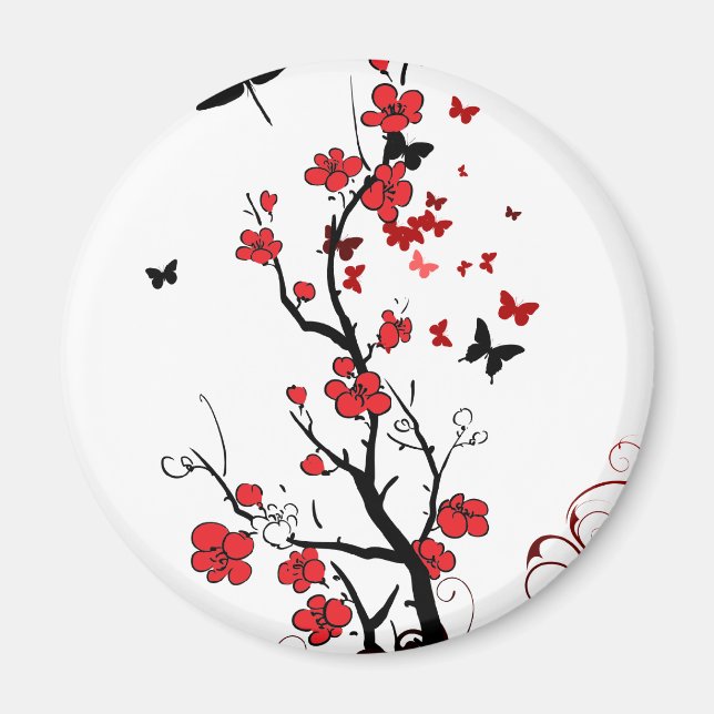 Aimant Fleurs noires et rouges (Devant)