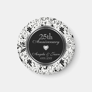 Aimant Fleurs noires florales - Anniversaire de l'argent