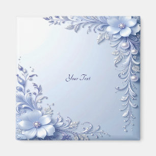 Aimant Fleurs Ornées Bleues avec Perles