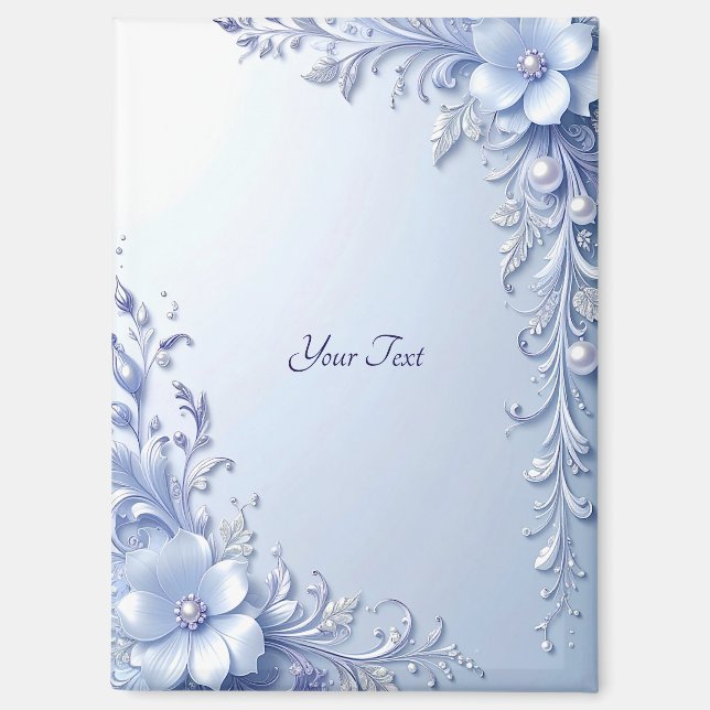 Aimant Fleurs Ornées Bleues avec Perles (Recto)