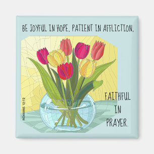 Aimant Fleurs peintes (tulipes) avec verset Romains 12:12