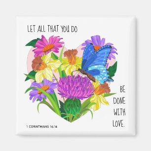 Aimant Fleurs peintes, w vers de 1 Corinthiens 16:14