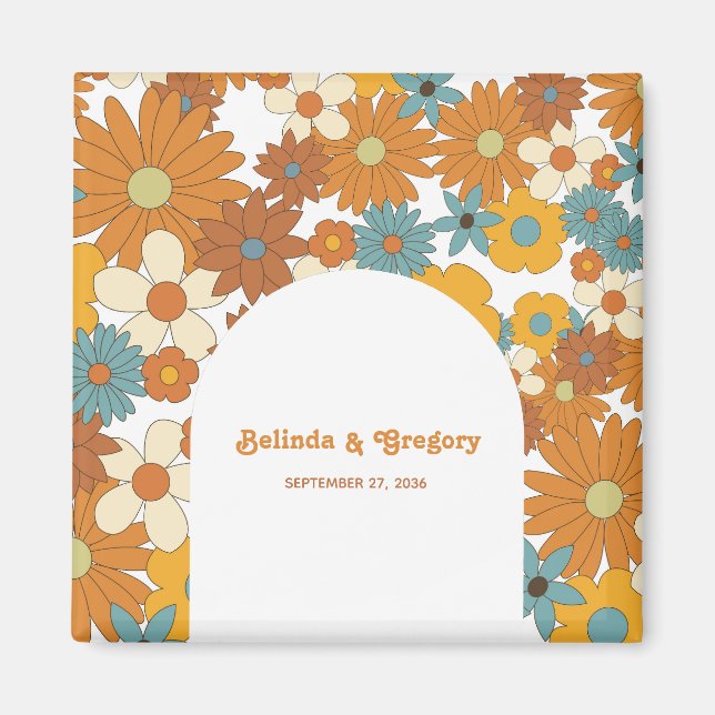 Aimant Fleurs rétro colorées 60's 70's Mariage (Devant)