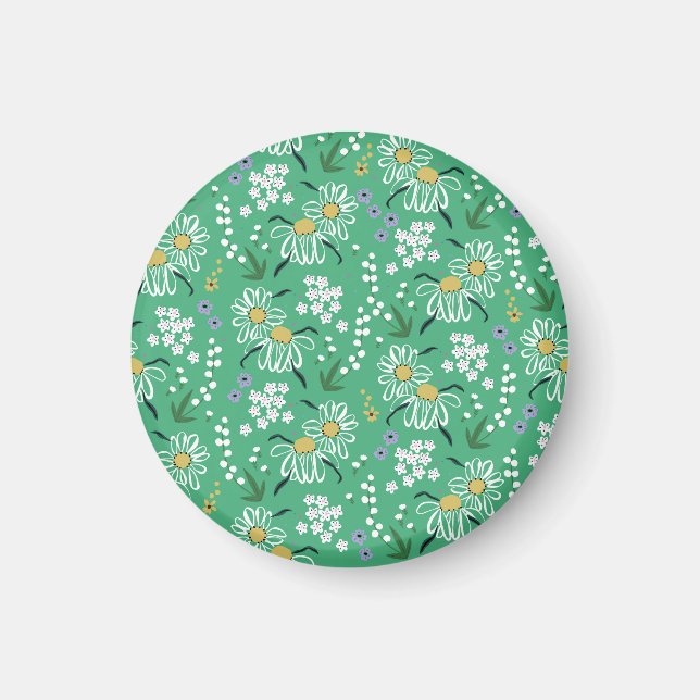 Aimant Fleurs Rétro, Motif Botanique Sans Couture. (Devant)