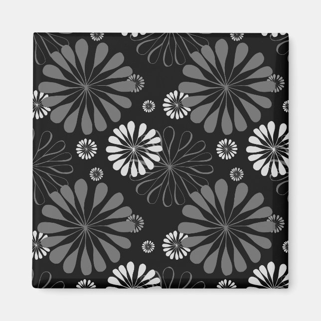 Aimant Fleurs rétro noir et blanc (Devant)
