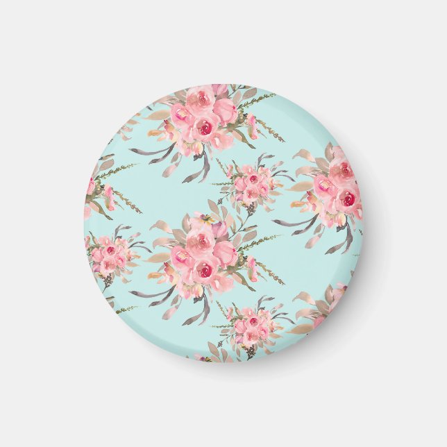 Aimant Fleurs rose pâle sur bleu clair (Devant)
